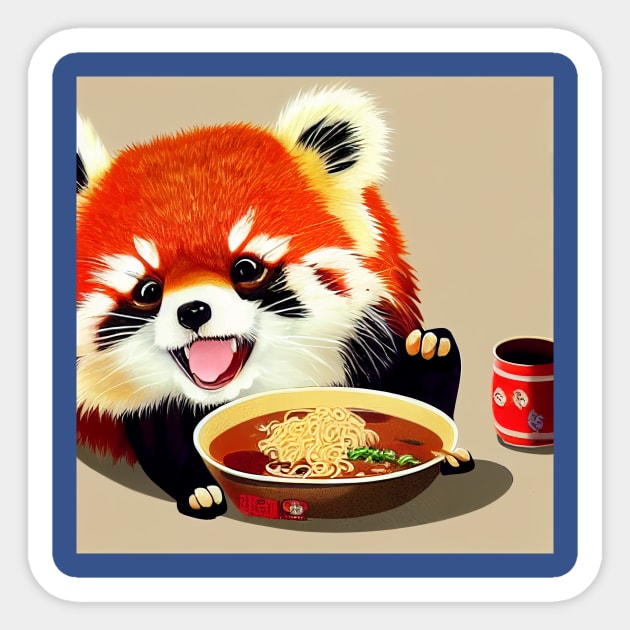 Kawaii Red Panda Eating Ramen Sticker by Grassroots Green